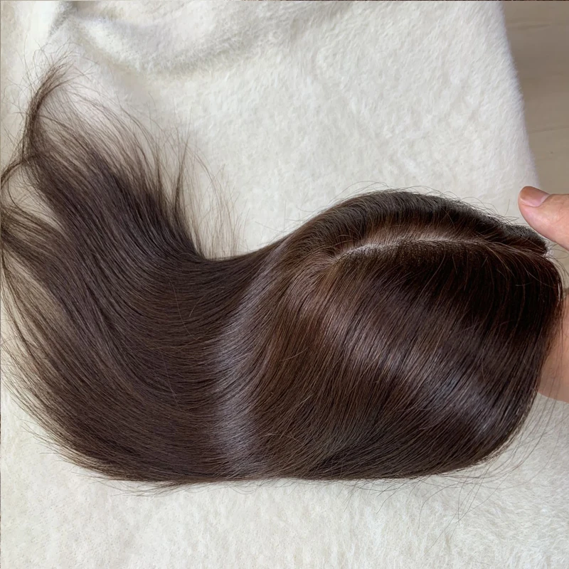 5x6  Brown Injected Scalp Silk Base Topper Brazilian Virgin Human Hair Toupee Women Silicone Skin Base Hairpiece For Less Hair