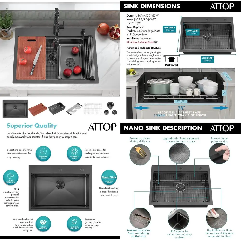 

Stainless Steel 30 Single Bowl Workstation Kitchen Sink, 30x22 Inch Large Handcrafted Ledge Drop-in Sink for Professional Use