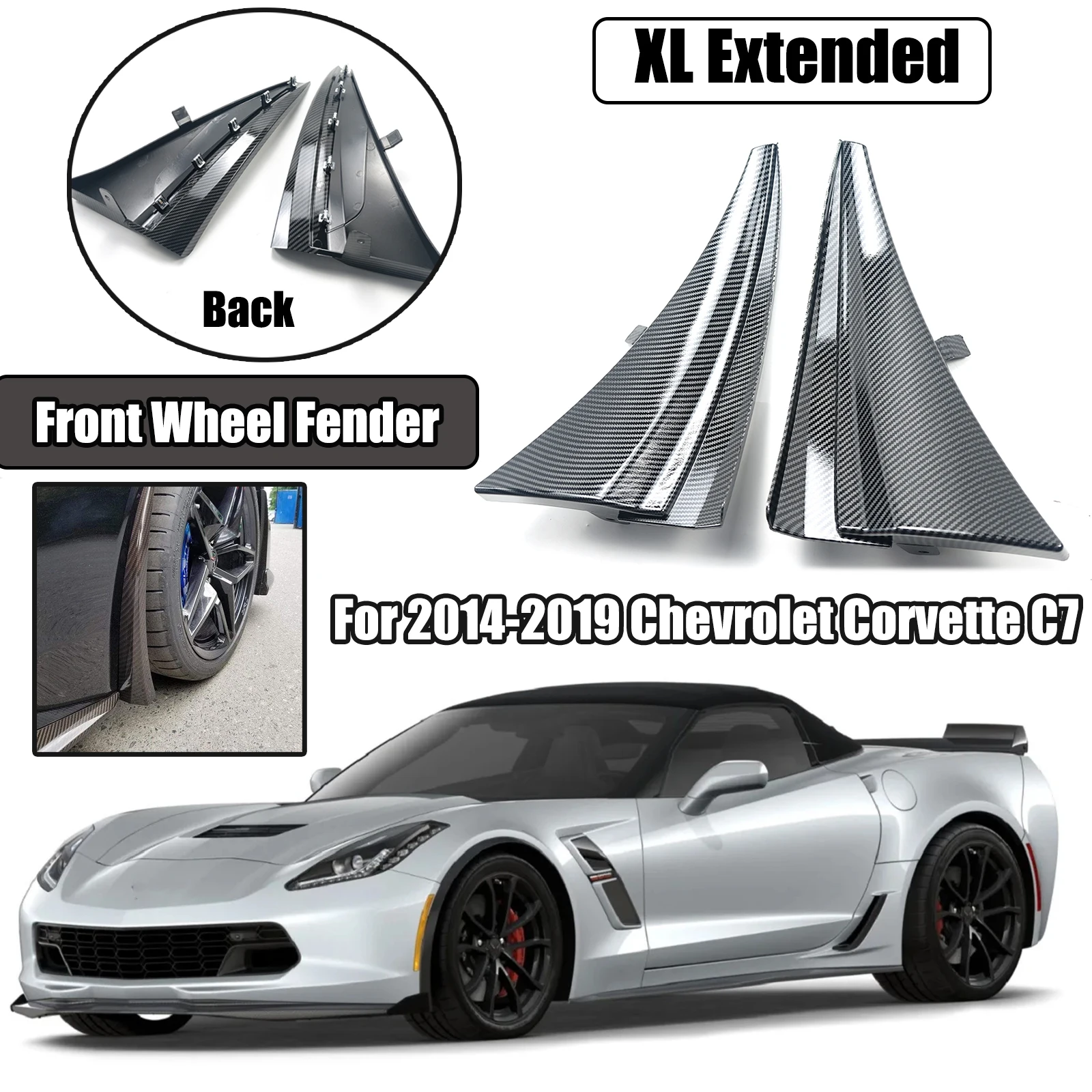 

For 2014-2019 Chevrolet Corvette C7 A Pair XL Extended Front Splash Guards Mud Flaps Fender Eyebrow Car Accessory ABS