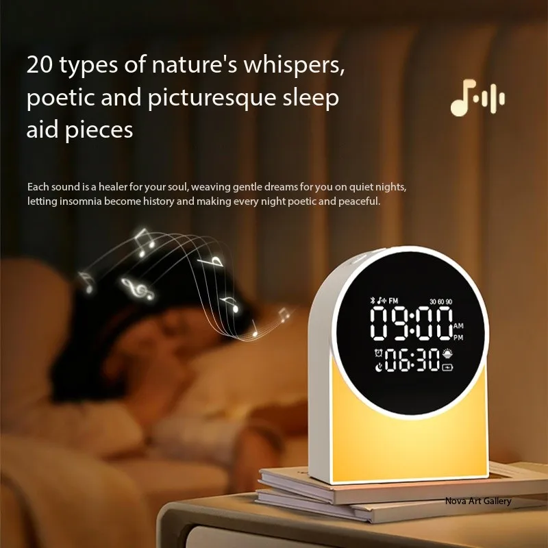 جديد ريترو الأبيض الضوضاء ساعة تنبيه مكبرات صوت بخاصية البلوتوث المحمولة النوم المعونة صندوق الصوت مضخم الصوت مع ضوء LED دعم راديو FM #2