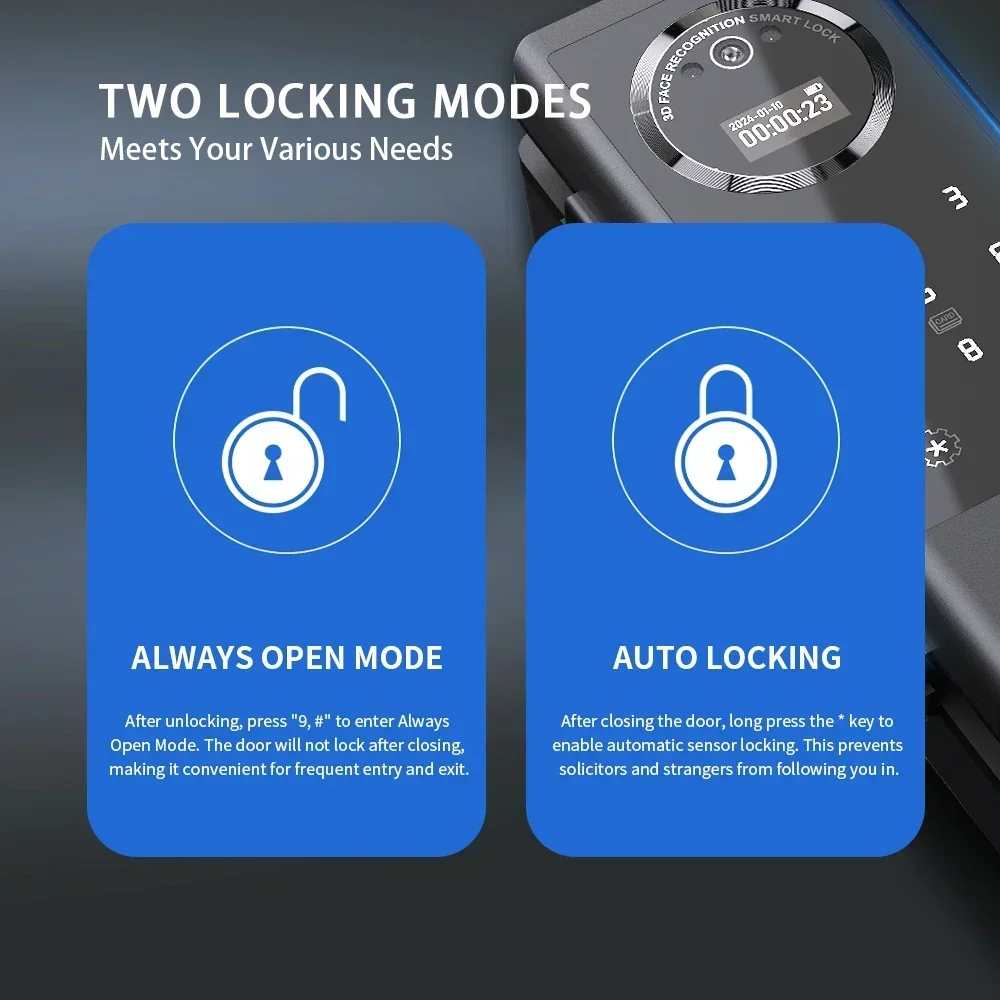 Yyhc3D Face Recognition Smart Lock Glass Sliding Door APP Wifi TTlock Digital Fingerprint For Office Smart Lock Door Locker