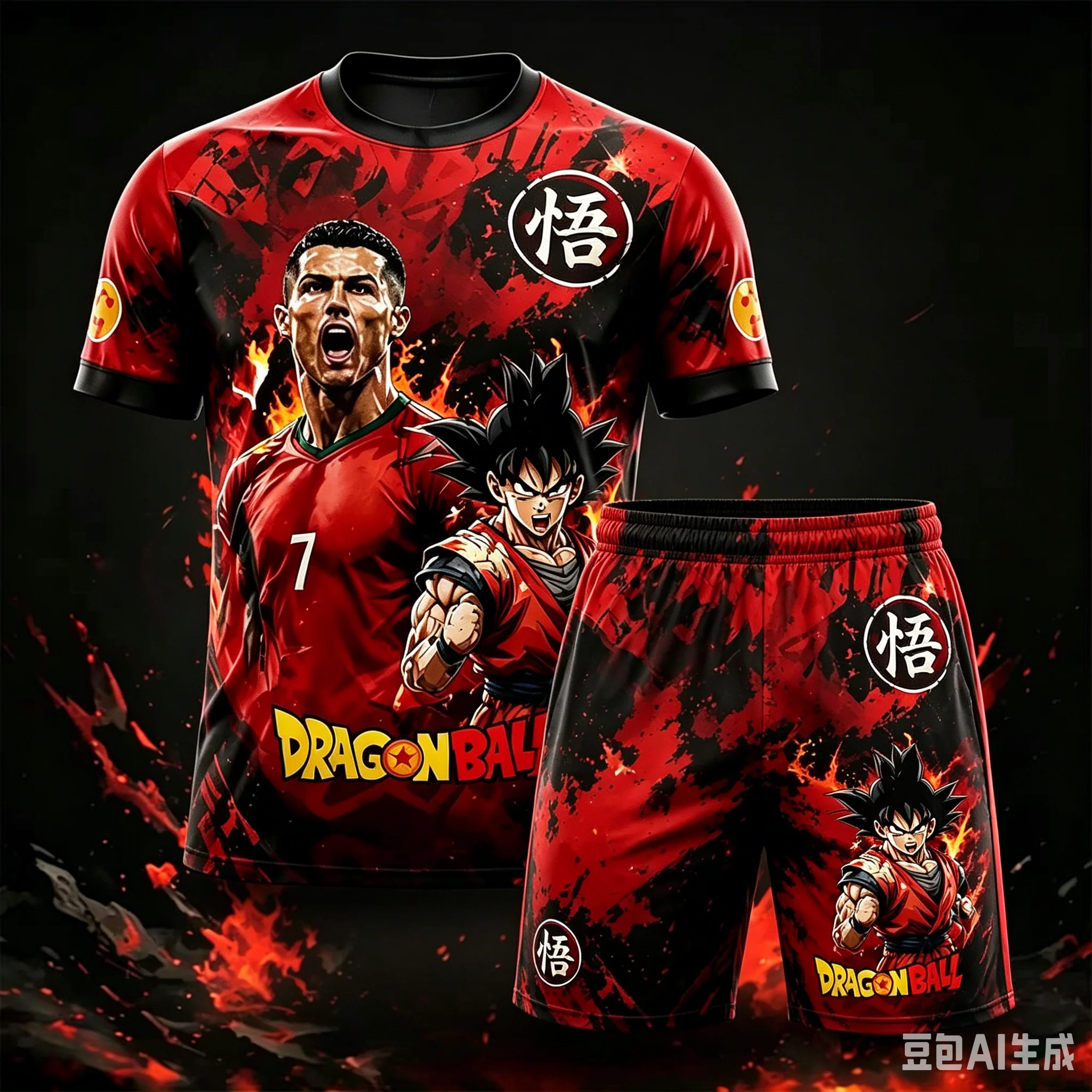 Summer Super Sail Dragon Ball/Ronaldo Joint T-shirt and Shorts Set for Children/adults Plus Size Quick Drying Soccer Sportswear