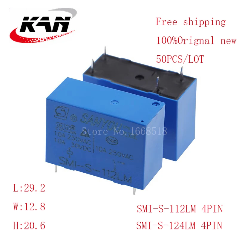 

Free shipping 50pcs Power relay SMI-S-112LM SMI-S-124LM 12VDC 24VDC 10A 250VAC 4PIN Original New