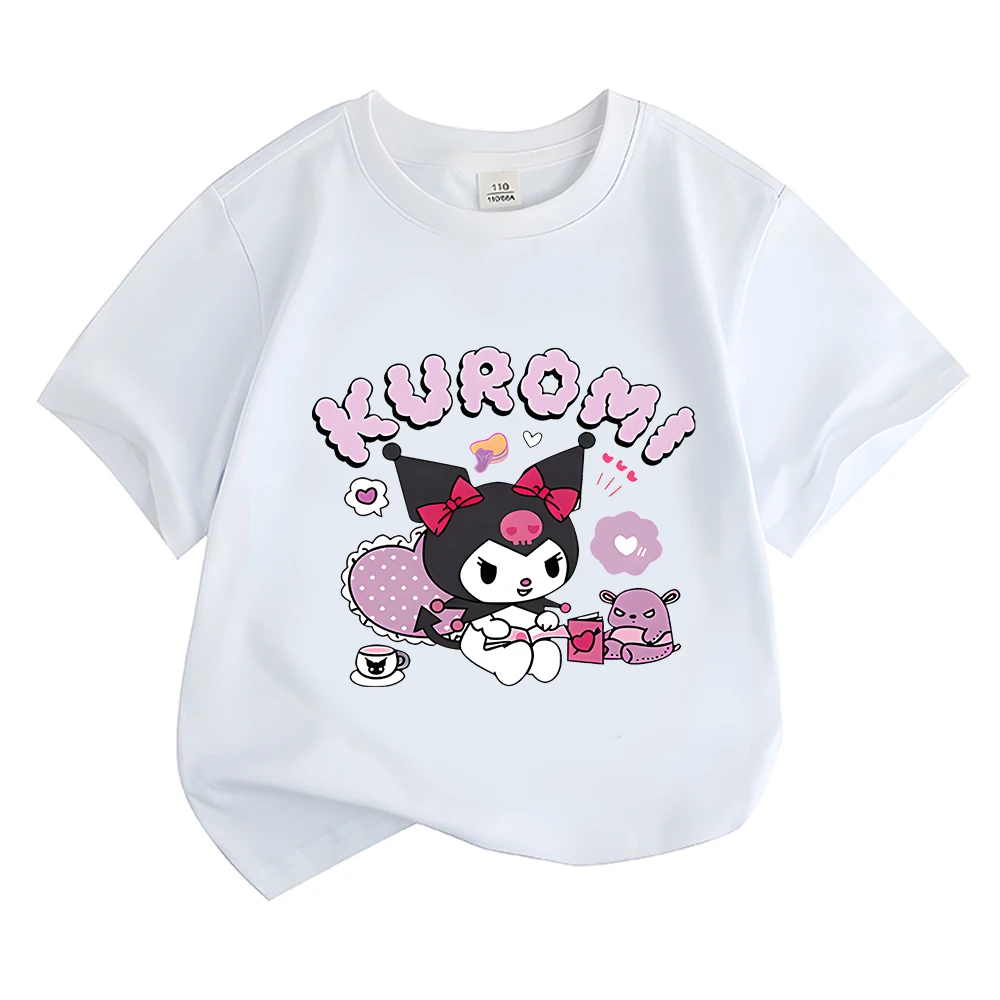 Children Cotton T-Shirt Kuromi Summer Teen Cartoon Short-Sleeved Harajuku T-shirt for Boys Girls Melody Clothing Gift Costumes