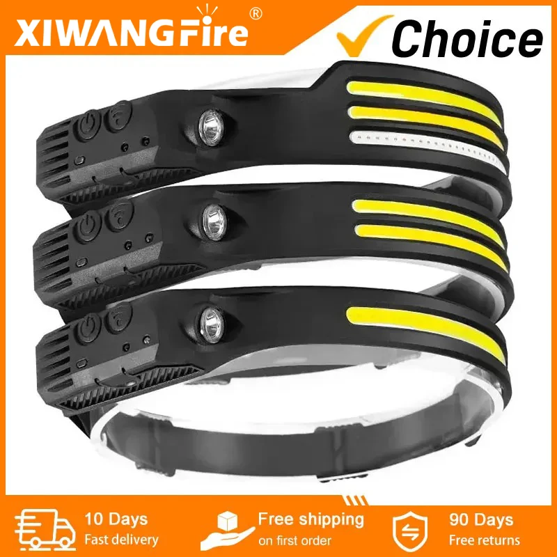 

USB Rechargeable Head Torch Induction Headlamp COB LED Sensor Head Lamp Built-in Battery Flashlight 5 Lighting Modes Headlight