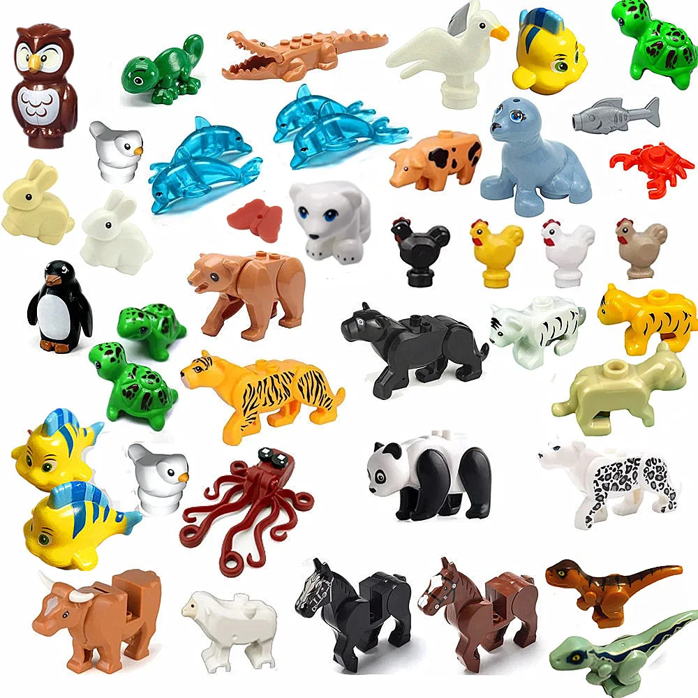 City Animals Building Blocks MOC Zoo Farm Accessories Seagull Penguin Dolphin Friends Mini Turtle Parts Bricks Kids Toys Gifts