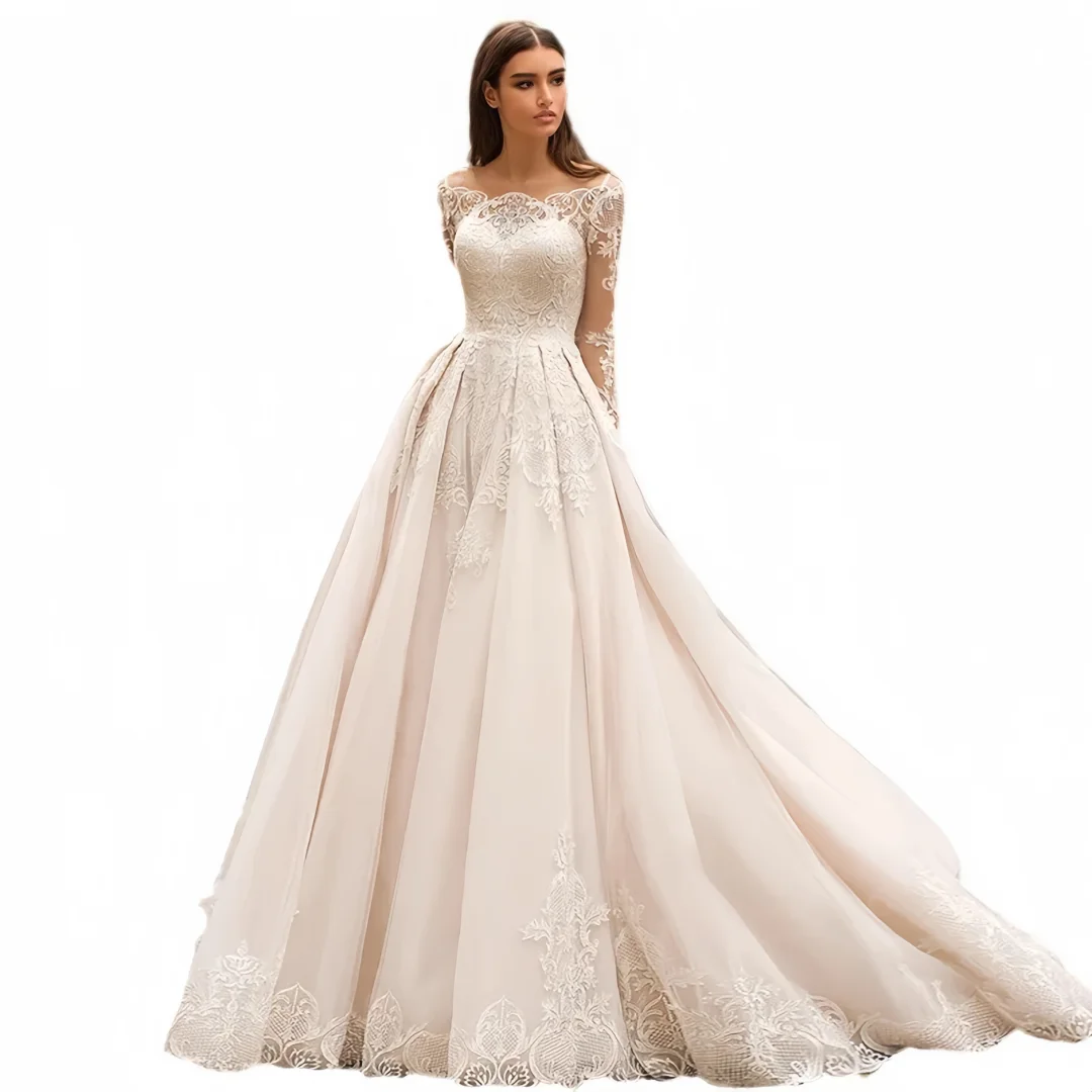 

Кружевное свадебное платье трапециевидной формы для пожилых людей, 2024, новое свадебное бальное платье невесты с простой атмосферой и хвостом для женщин, Vestidos De Novia