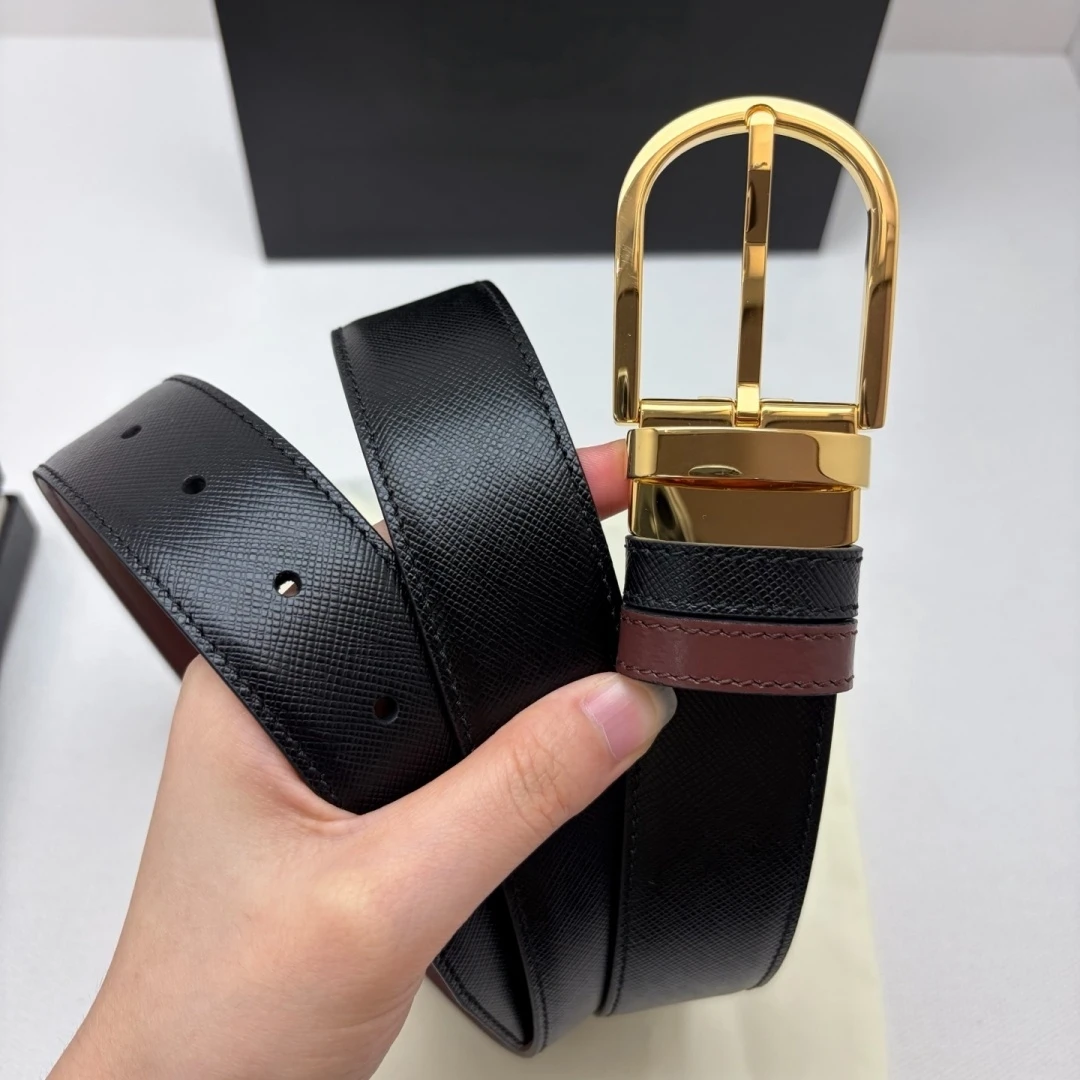 Holiday Gift Luxury Men's Cross‑Grain Leather Belt Reversible Dual‑Sided Rotatable Pin Buckle Business Casual Dress Waist Strap