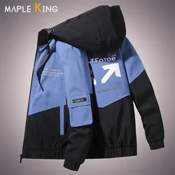 Korean Style Street Wear Patchwork Jacket Men Spring And Autumn Zipper Male Hooded Techwear Casual Fashion Cargo куртка мужская