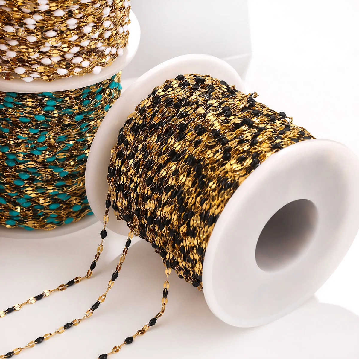 2M Stainless Steel Tiny Colored Lips Enamel Gold Chain Rope Chains for Diy Jewelry Making Supplies Necklace Wholesale Craft