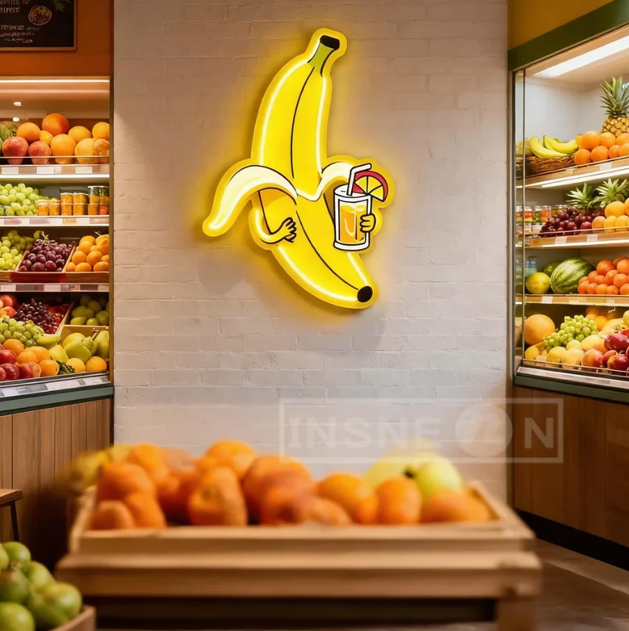 Banana Neon Logo Custom UV Printing Acrylic Sign Personalized LED Home Wall Decor Business Advertising Signage Shop Name Sign