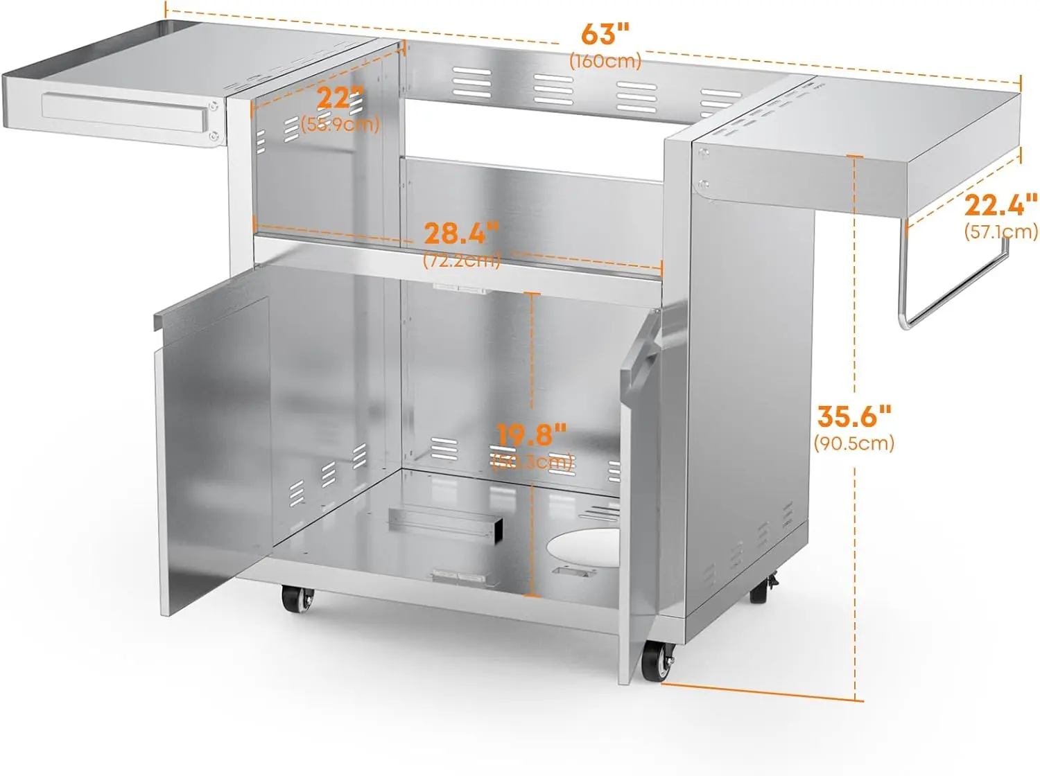 2-burner  Stainless Steel Grill Cart Built-In Griddle Electric Outdoor Kitchen Island Foldable Side Shelves Storage