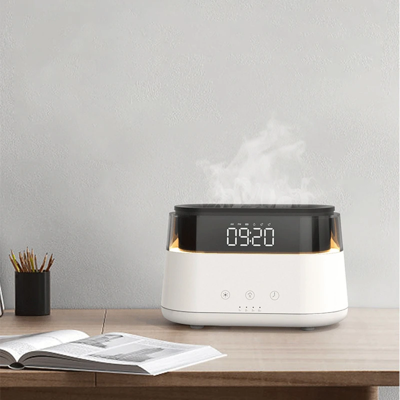 Digital Alarm Clock Table Watch Electronic Desktop with Night Light Flame Mist Maker Air Humidifier Ultrasonic Cool Mist Maker