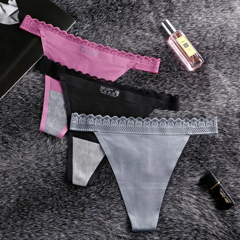 

Plus Size Solid Color Sexy Lace Panties underwear women Low Waist Seamless Modal Thongs Plus Size Ladies Panties G-string