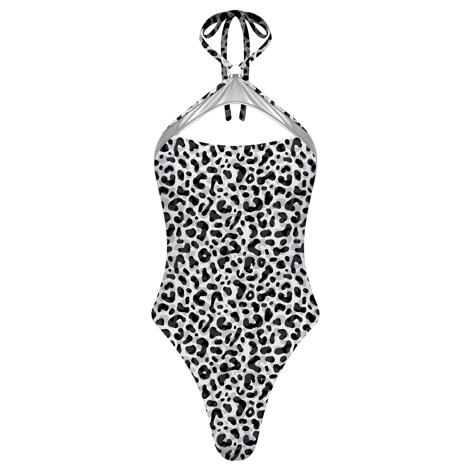 

Allover Print Halter Swimwear for Women Keyhole Front Backless Padded High Cut One Piece Leotard Fashion Bathing Suit Beachwear
