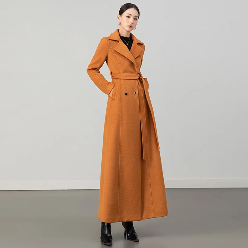 New Women Autumn Winter Woolen Overcoat Simplicity Fashion Suit Collar Double Breasted Slim Wool Blended Coat Elegant Long Coat