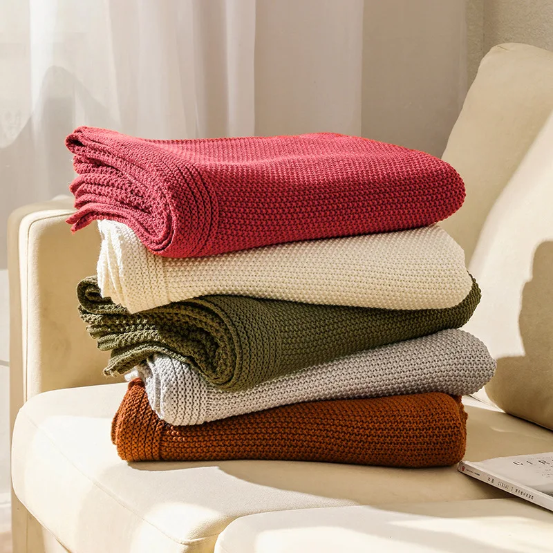 

Waffle Sofa Cover Blanket Knitted Blanket Air Conditioning Nap Blanket Shaw Leisure Blanket Bed Cover For Office