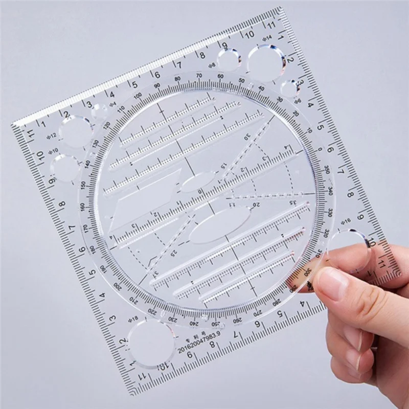 2pc Multifunction Rotatable Drawing Template Art Design Construction Architect Geometry Circle Drafting Measuring Scale Ruler