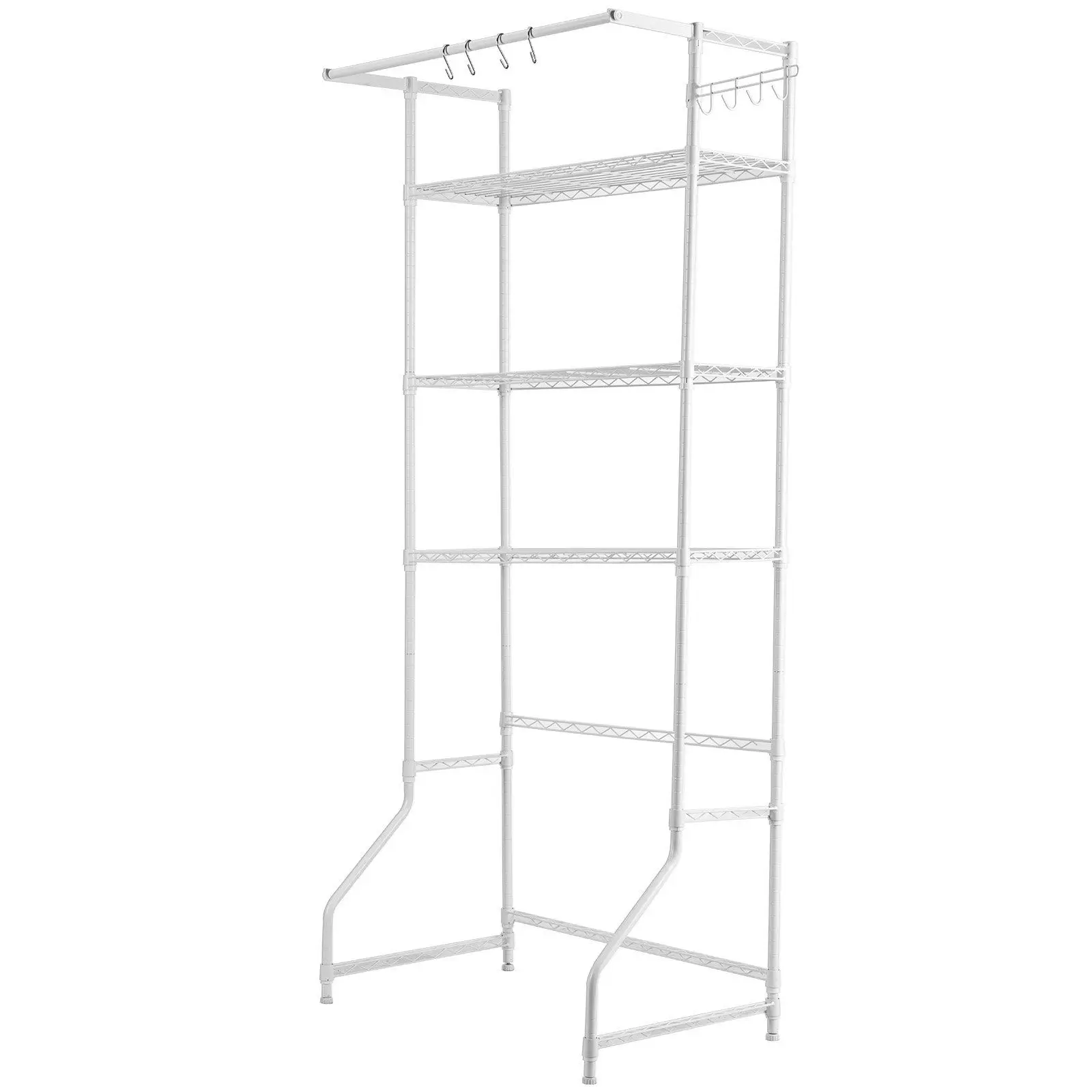 

3-Tier Over-the-Washer Shelf – Adjustable with Hanger Rod & Hooks, Space-Saving Laundry Storage (White)