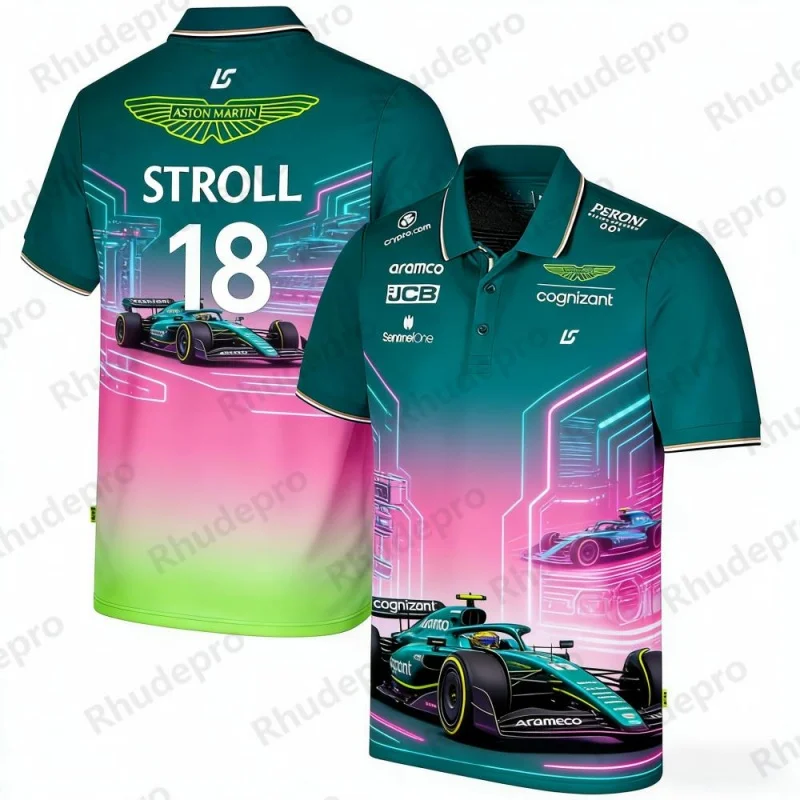 

Рубашка-поло с пуговицами в уличном стиле Aston Martin Racing Team Training, Fernando Alonso 14, мужская и женская одежда с короткими рукавами
