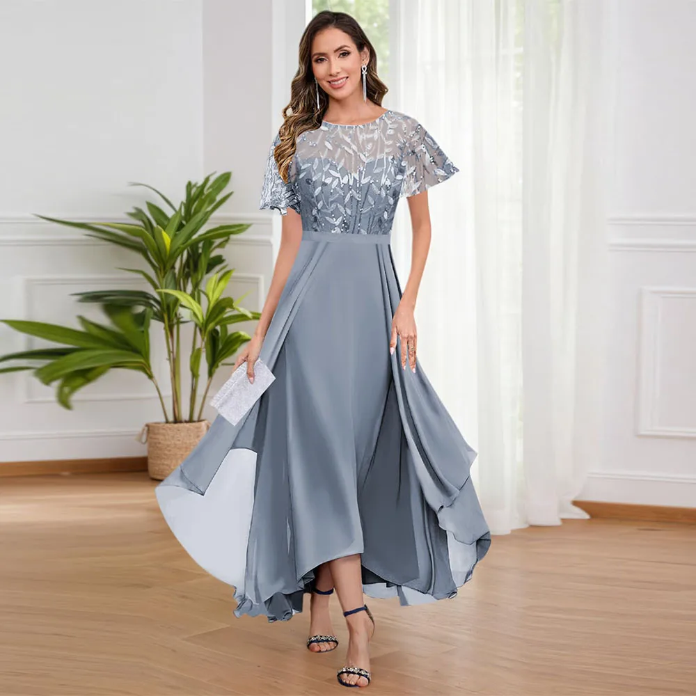 

Customized Exquisite Paillette Mother of The Bride Dresses for Women Sparkly Short Sleeve Tea Length Formal Evening Gown 2025