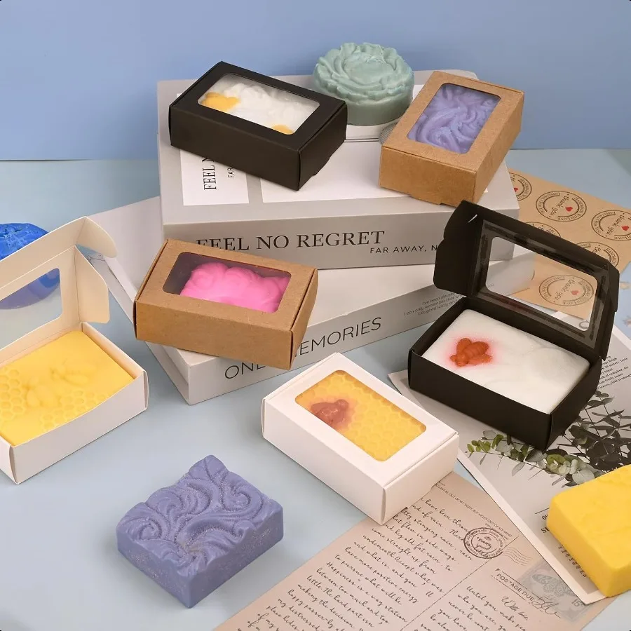 30 PCS Multicolour Soap Boxes for Homemade Soap 3.54 X 2.36X 1.18 Inch Packaging Gift Boxes with Window Small Rectangular Soap