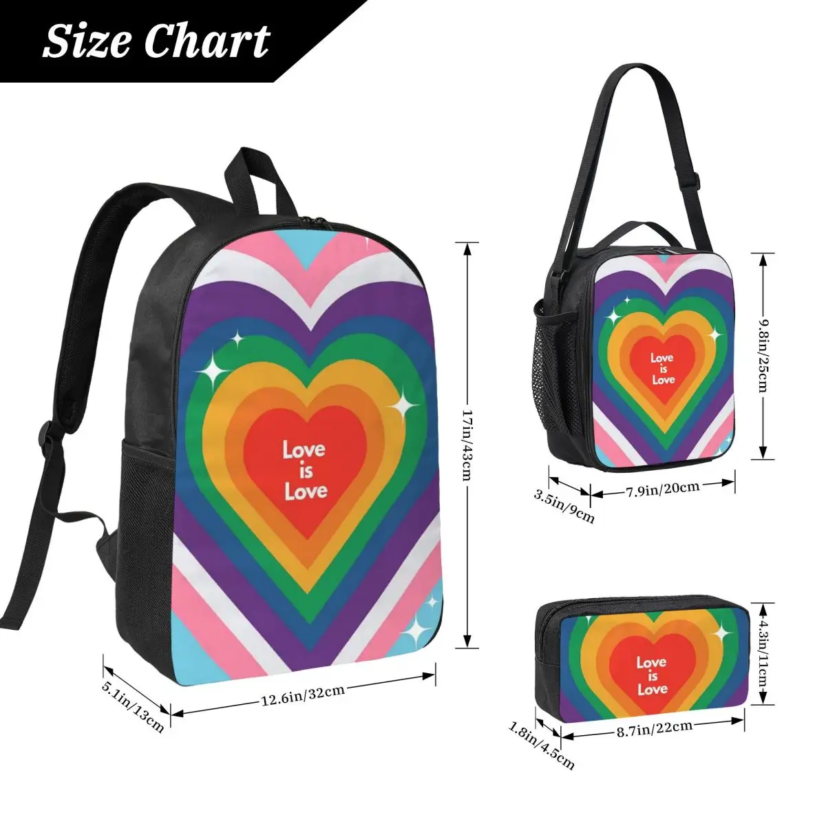 Rainbow Letter Love Is Love Backpack Boys Girls BookBag School Bag Computer Shoulder Bags 3ps Insulated Lunch Bag Pencil Case