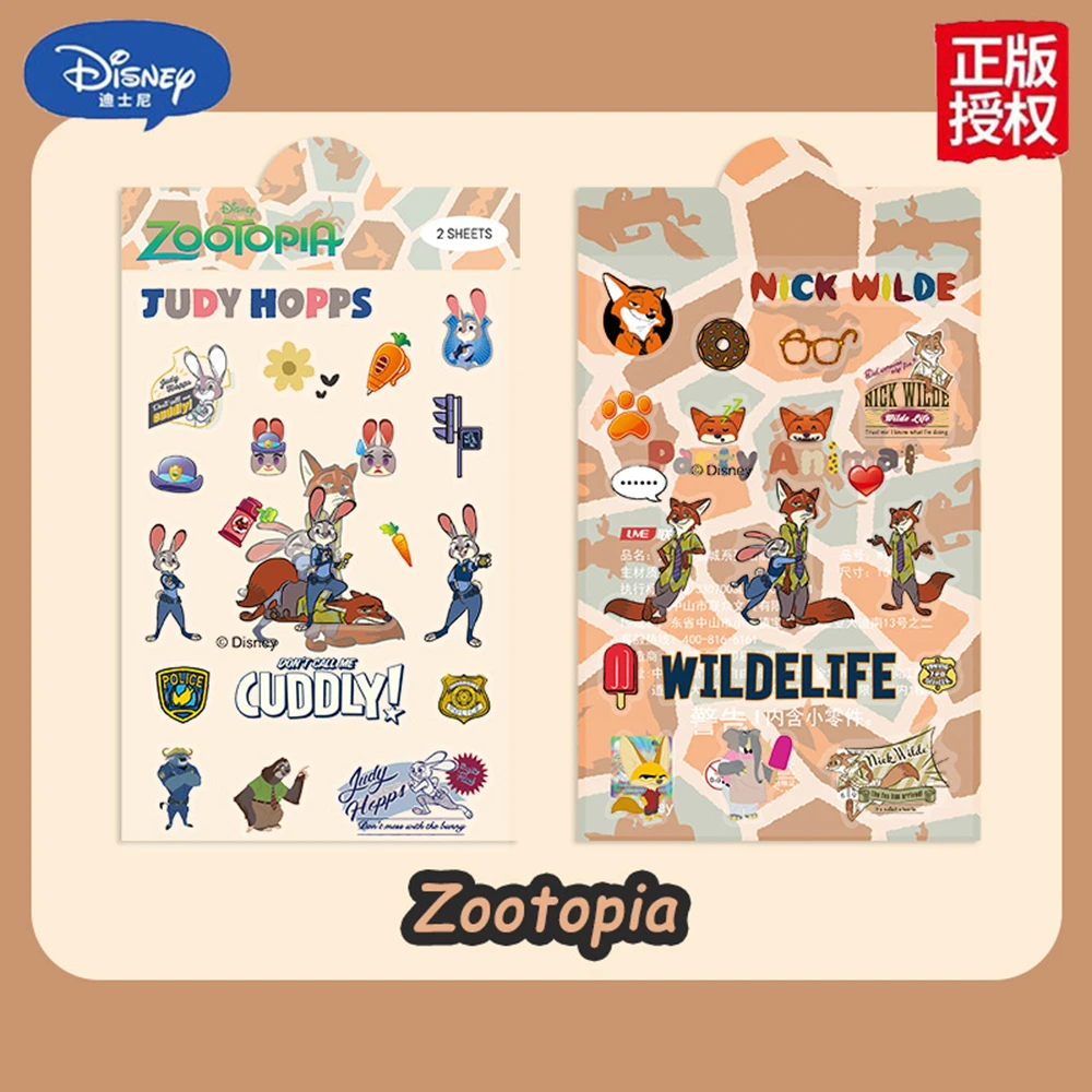 

2PCS Disney Zootopia Transparent PET Cartoon Sticker DIY Decoration PVC Waterproof Skateboard Notebook Graffiti Toys Gifts