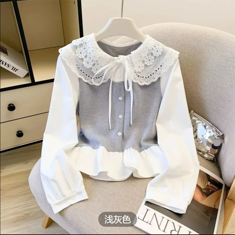 

Elegant Fake Two-Piece Doll Collar Shirt for Women Spring 2026 New Design Sensation Niche Long Sleeve Top