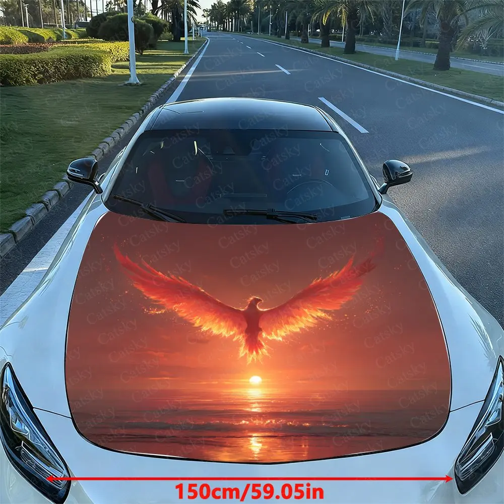 The Phoenix Flying At Dusk Car Hood Decal Sticker - Durable Vinyl Wrap, Splash-Resistant & Easy Removal, Fit For All Cars - Auto