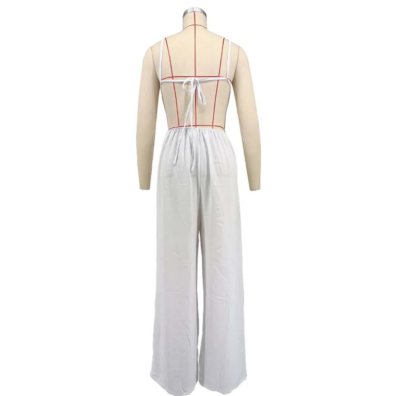 2025 New Summer Women's Suspender Backless Sexy Solid Color Casual Fashion Jumpsuit