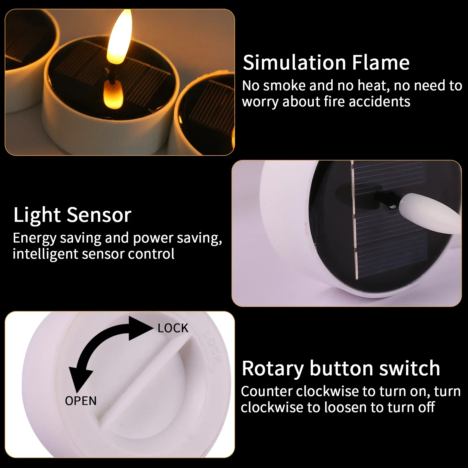 Candele a LED tremolanti alimentate a luce solare Luci da palo Effetto fiamma realistico per luci notturne per decorazioni da giardino, patio, cortile