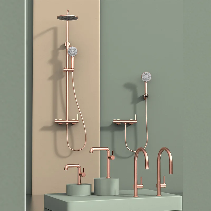 Brass three-function shower set, bathroom, surface-mounted household storage, pressurized nozzle, shower hotel project