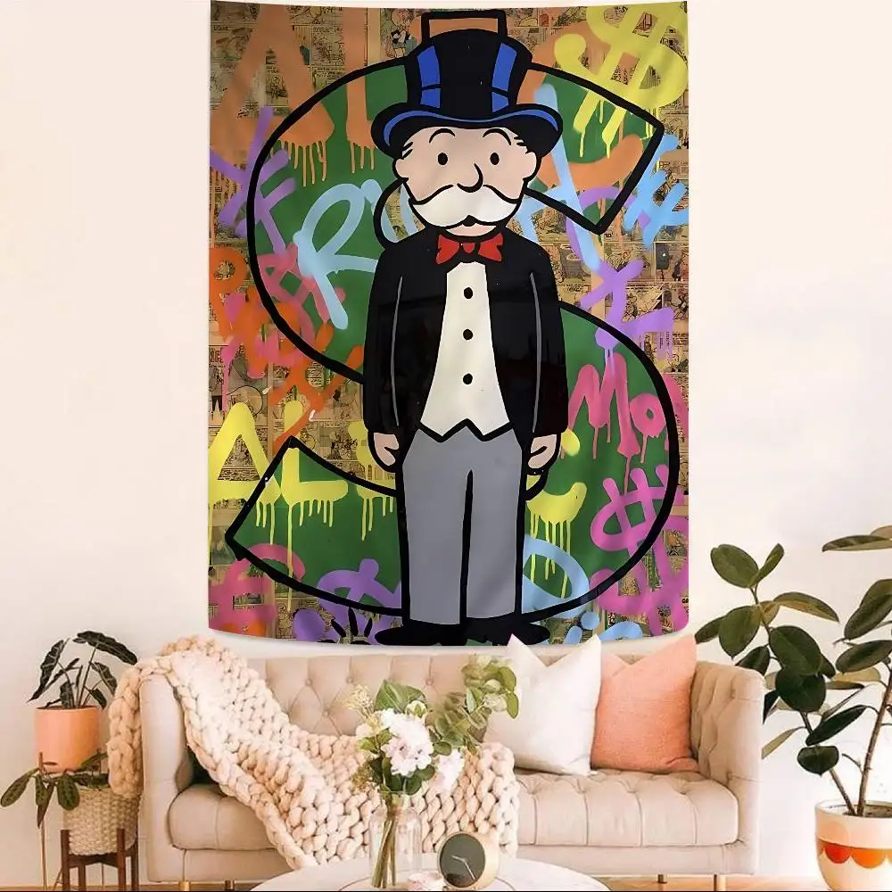 Cartoon Dollar Monopolys Anime Tapestry Hippie Flower Wall Carpets Dorm Decor Cheap Hippie Wall Hanging