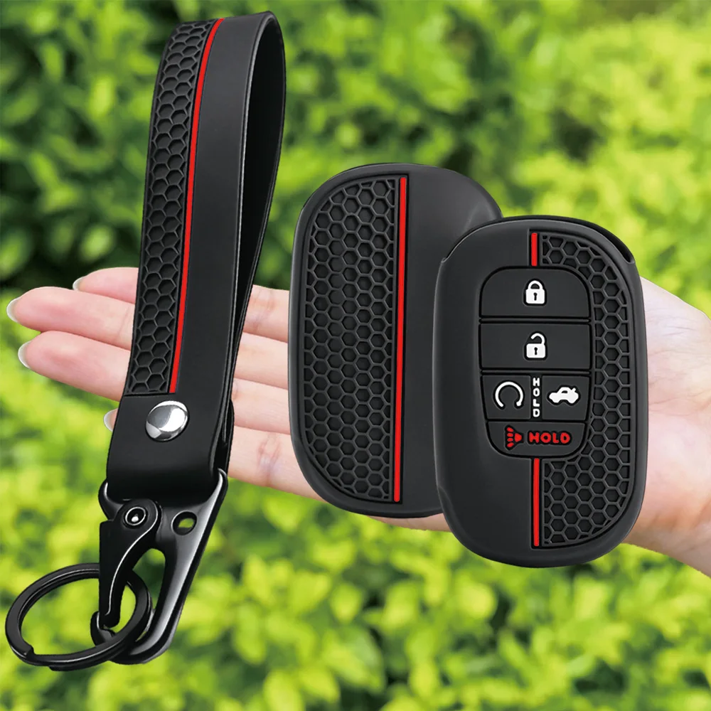 For Honda Accord Civic HR-V CR-V Pilot Protective Silicone Key Cover With Long Wrist Strap And Swivel Clip