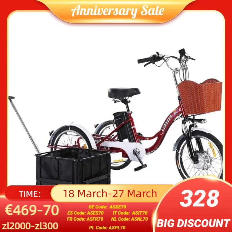 3-wiel elektrische driewieler voor volwassenen 350W 48V 7-speed 20 inch retro elektrische bakfiets voor heren dames met trekmand