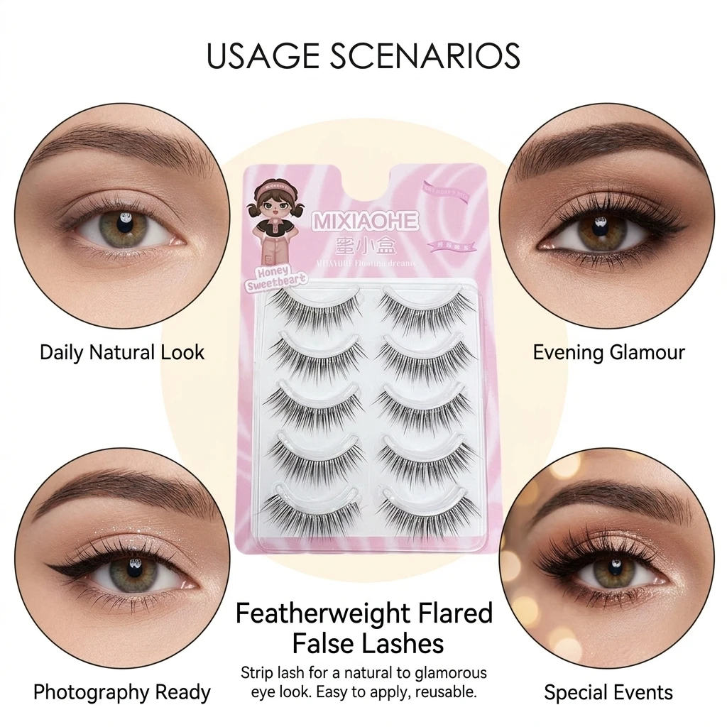 False Eyelashes Synthetic Fiber Individual Lash Clusters C Curl Volume Effect for Thai Style Makeup Natural Look Reusable