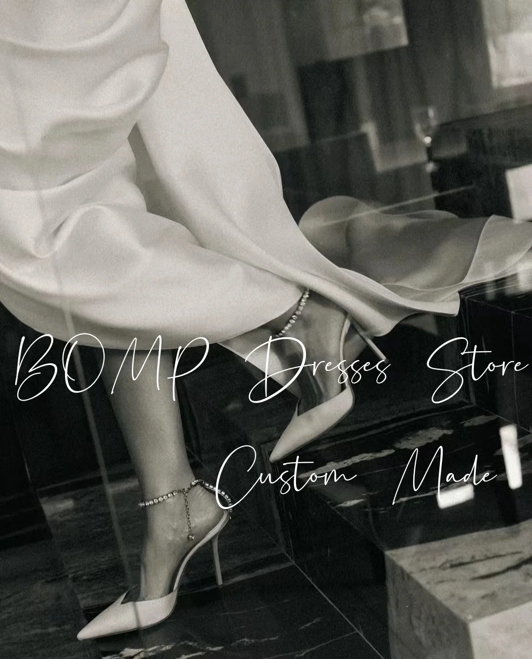 BOMP فستان زفاف أبيض خاص بدون حمالات على شكل حرف a مطوي ذيل محكمة التفتا فستان زفاف مسائي مخصص بسيط رداء دي ماري