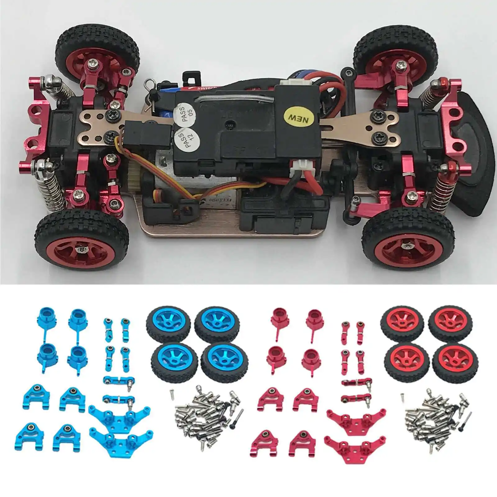 1:28 mozzo dello sterzo bracci oscillanti Kit di pneumatici per montaggio Shock per Wltoys P929 P939 K969 K979 K989 K999 1/28 Rc Drift Car Metal