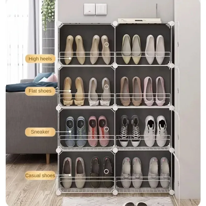 Multi-layer Saves Space Household Portable Shoe Rack with Door Dustproof Stackable Shoe Rack Plastic Adjustable Shoe Organizer