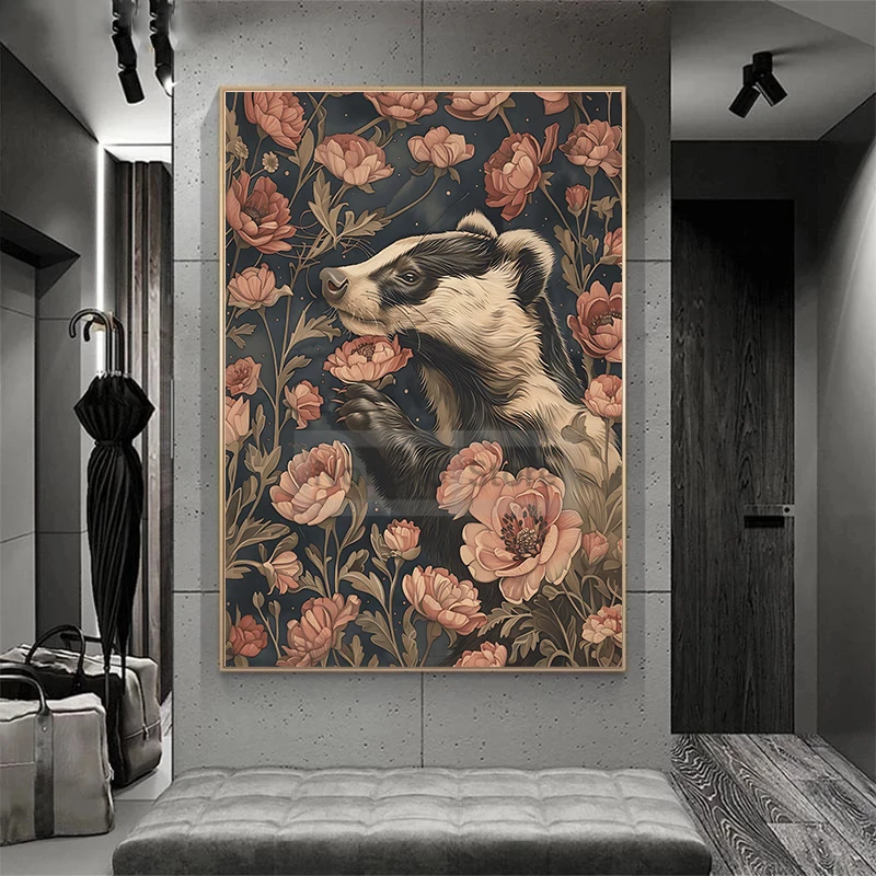 Vintage Floral Animals Poster Dark Cottagecore Academia Whimsical Forest Animal Prints Canvas Painting Wall Art Home Room Decor