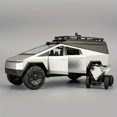 1:32 skala zinklegering pickup leksaksbil lastbil med husbil; husbilsmodellleksak med ljud, ljus och pull-back, julöverraskningsleksaksbil för födelsedagspresenter till pojkar och flickor. Ålder 10 best sales 1 styckgjuten lastbil i skala 32 - №5