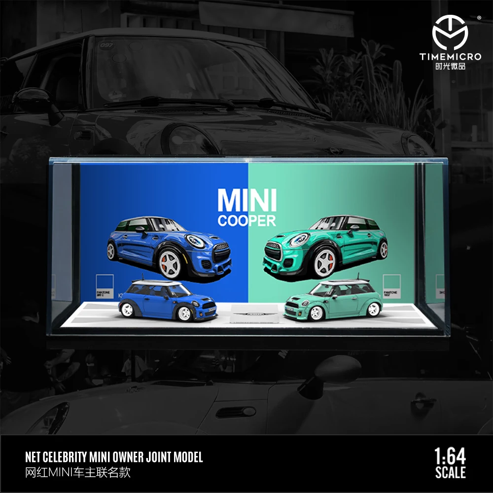 TimeMicro&moreart 1/64 MINI COOPER- Light green/blue painted alloy car model Limited Collection Gift Display Set/shipping in Apr