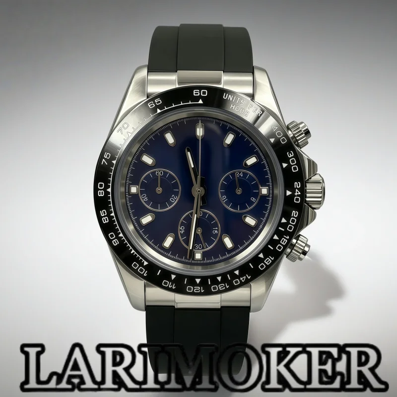 

LARIMOKER 39mm Quartz Chronograph VK63 Watch Three Eye Dial Sapphire Crystal Stainless Steel Waterproof Case Rubber Strap