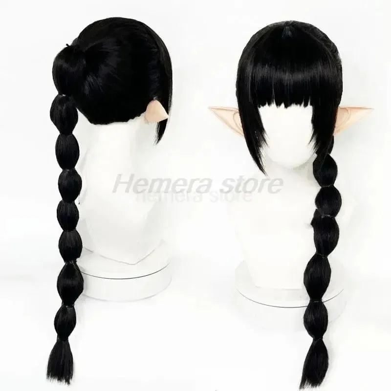 2025 جديد ShadowHeart شعر مستعار تأثيري لعبة Baldur's Gate3 طويل أسود مع آذان مقاومة للحرارة الشعر الاصطناعية هالوين شعر مستعار للحفلات ❤ ❤