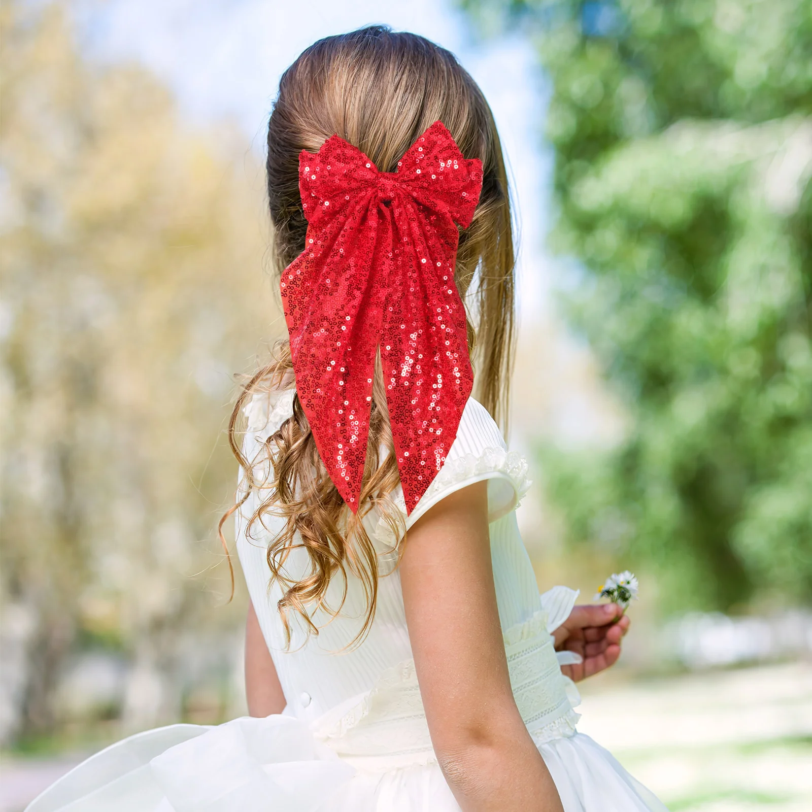 

2 шт. блестящие заколки-бантики с пайетками, большие заколки для волос в стиле чирлидер, сверкающие аксессуары для волос на День святого Валентина для девочек и женщин