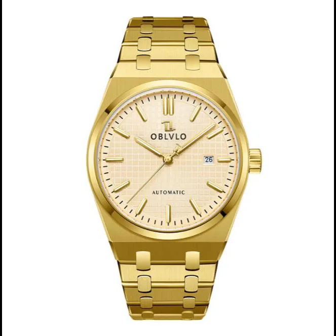 OBLVLO Мужские автоматические часы 41 мм Винтажные механические наручные часы 50 м Водонепроницаемые сапфировые светящиеся вафельные циферблаты