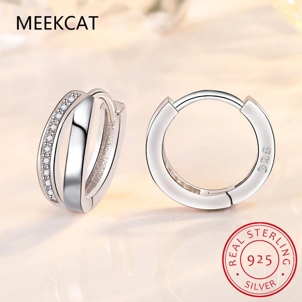 

Real 925 Sterling Silver Sweet 18K Gold Double Layer CZ Hoop Earrings Aretes For Women Office Lady Fine 925 Jewelry DG0119