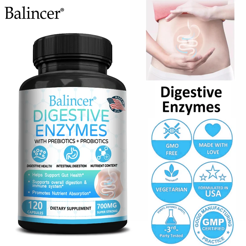 Digestive Enzymes, Prebiotics + Probiotics Capsules, Ultimate Support for Gut Health, Promotes Digestion and Immune Support