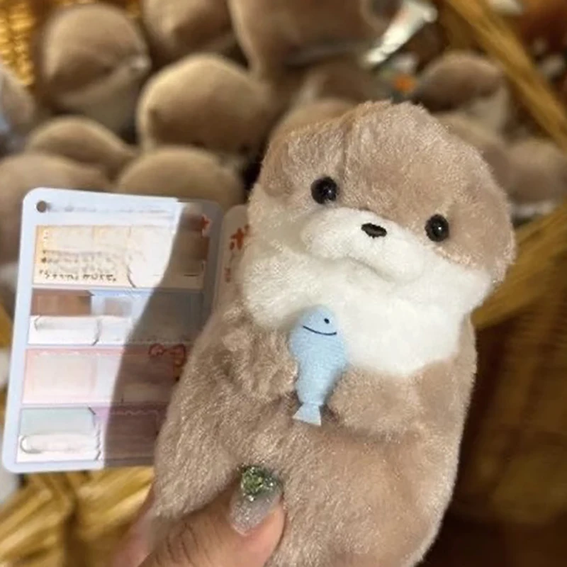 Cartoon Cute Otters Holding Fish Plush Doll With Chain Creative Kawaii Keyrings Hanging Pendant Jewelry School Bag Wallet Charms